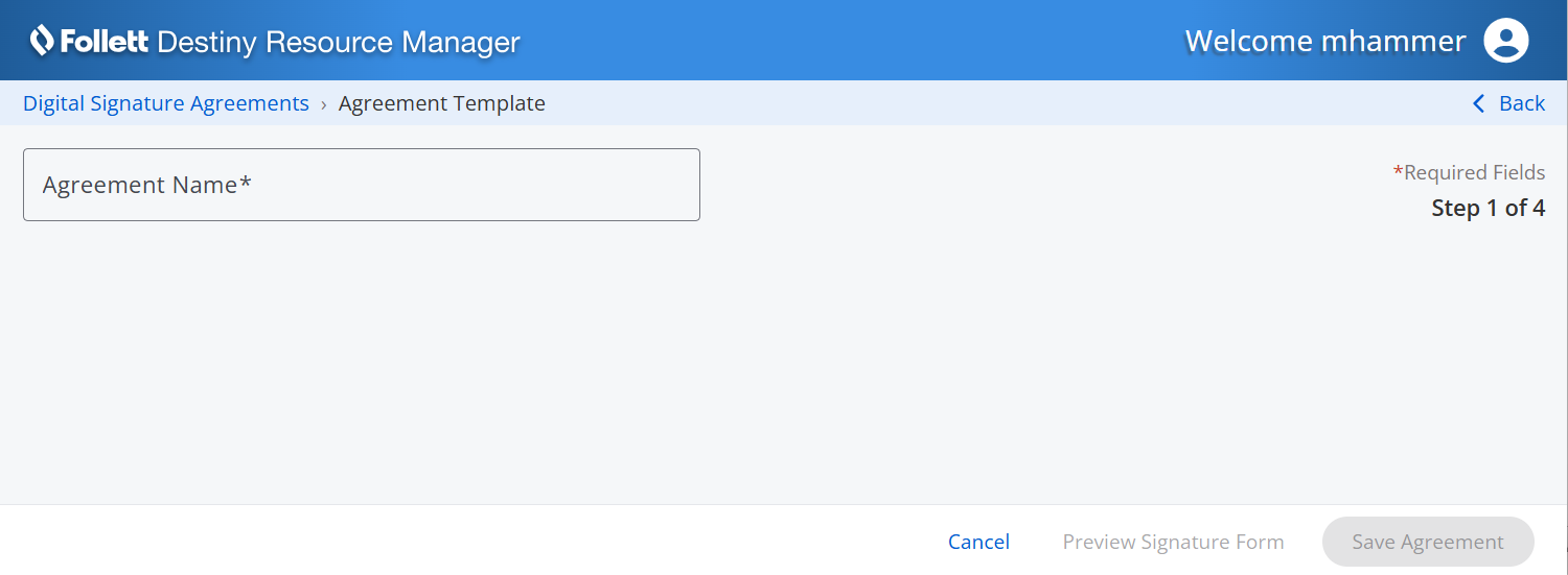 Step 1 of creating a digital signature agreement.